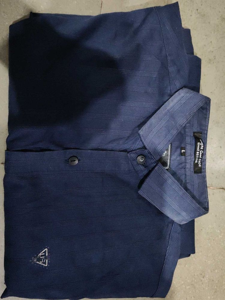 Navy Blue Striped Shirt