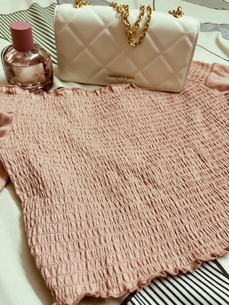 (Price Drop)H&amp;M pink smocked off the shoulder top