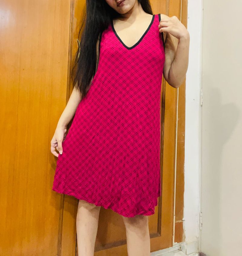 Maroon Plaid Mini Dress