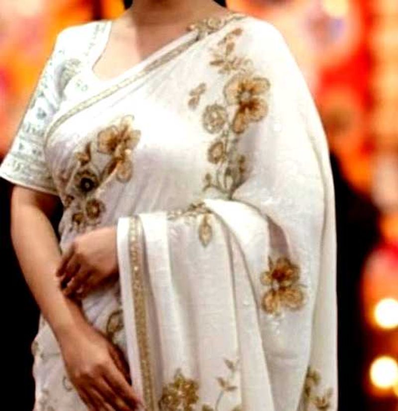 Elegant White Embroidered Saree