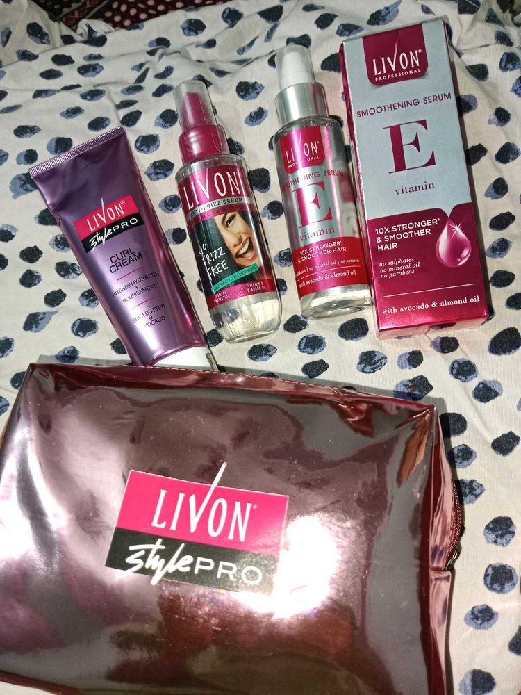 Livon 2 Hair Serum And Curl Cream With Free Purse