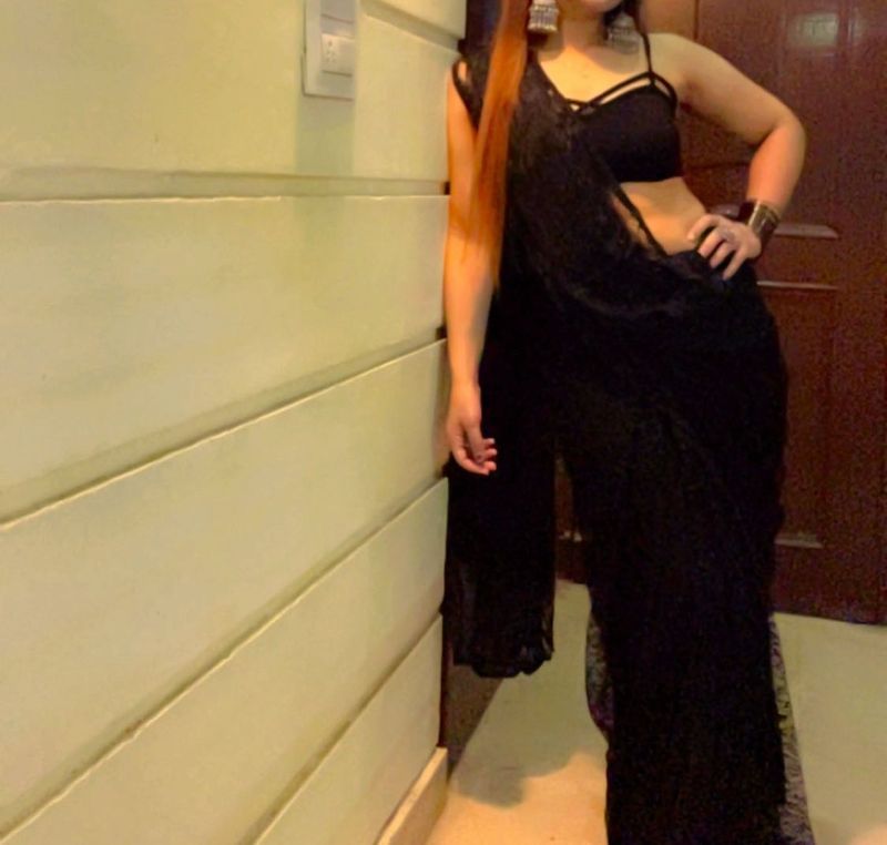 Elegant Black Net Fabric Saree