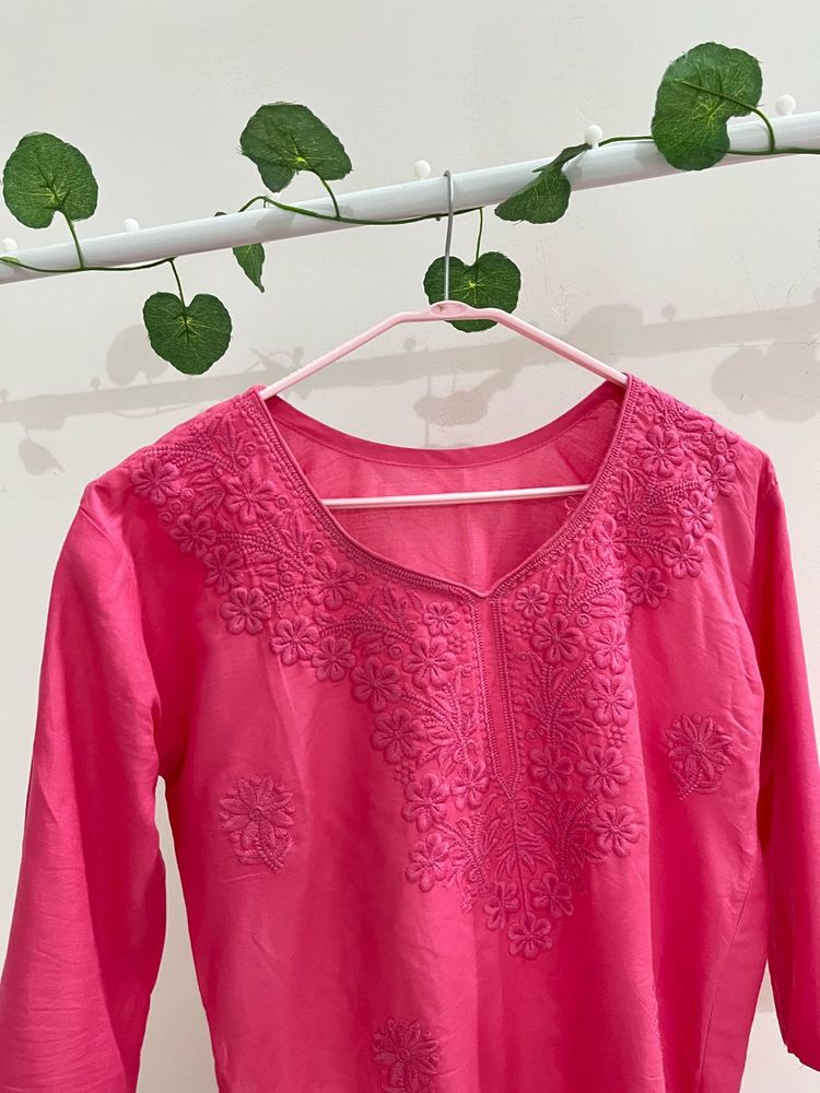 Pink Embroidered Kurti Top