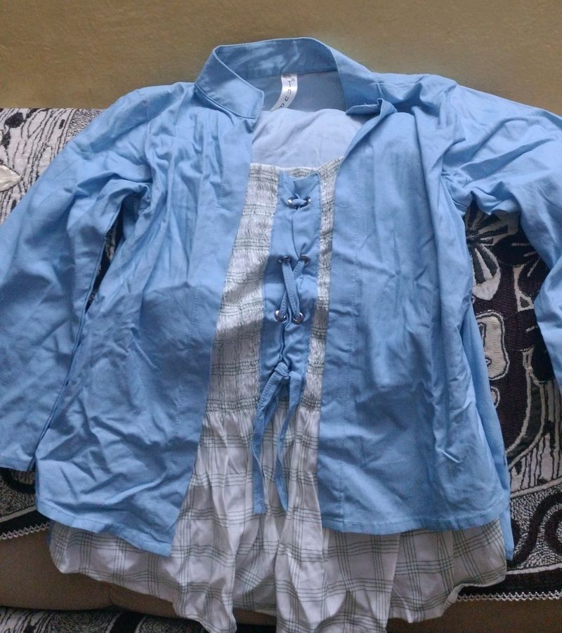 Cute Blue Lace-Up Blouse