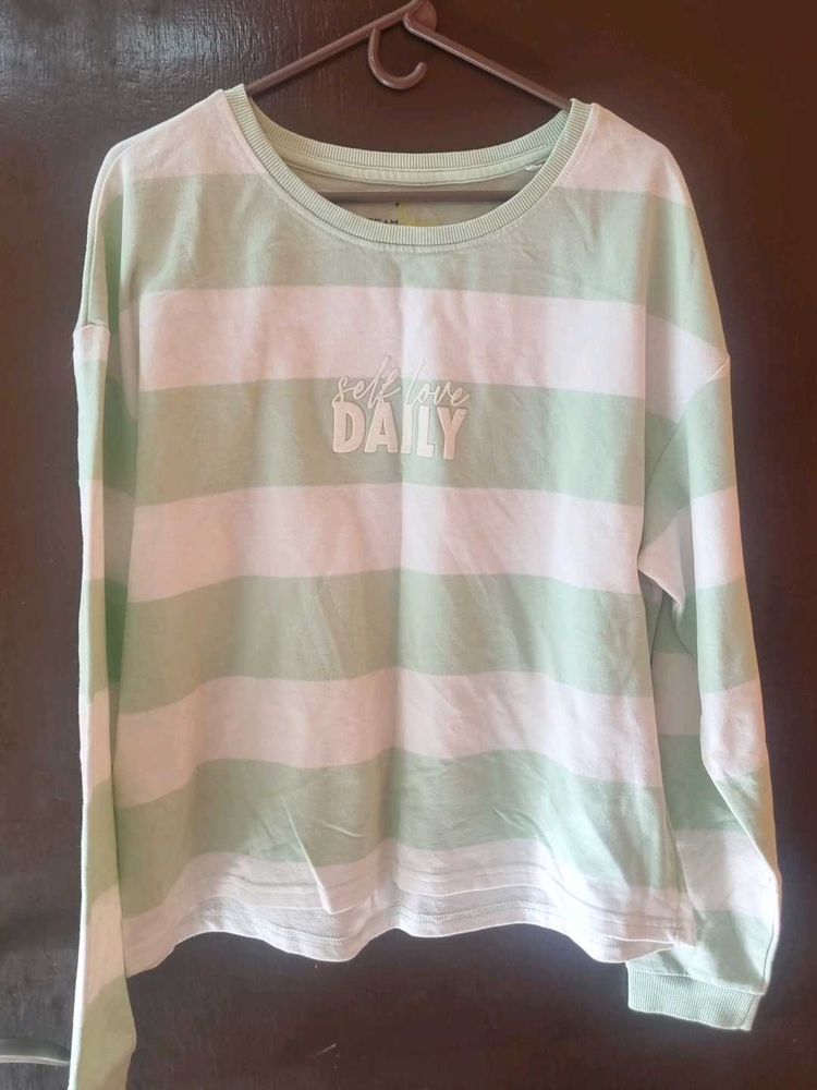 Striped Long Sleeve Top cutesy light green with wh