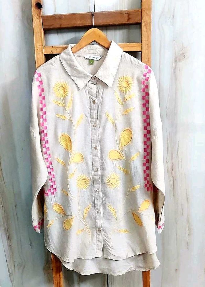 Embroidered Beige Shirt Size-54-Extra Large