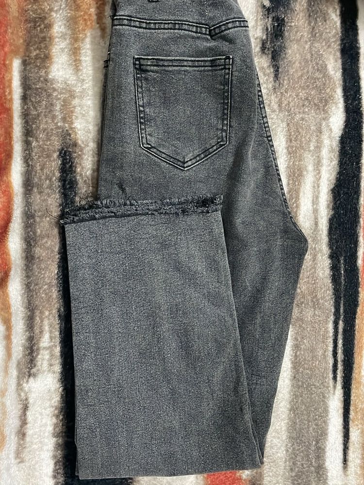 Gray Frayed Hem Jeans
