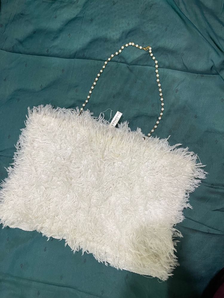 White Fuzzy Halter Neck Top