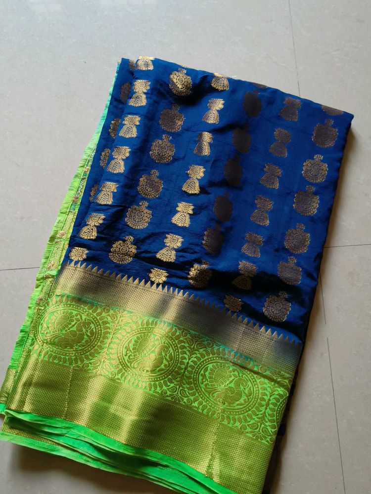Elegant Blue &amp; Gold Saree