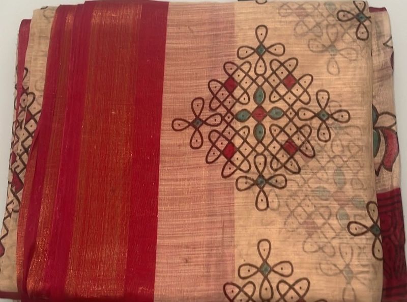 Rangoli Khaki Saree With Maroon Border