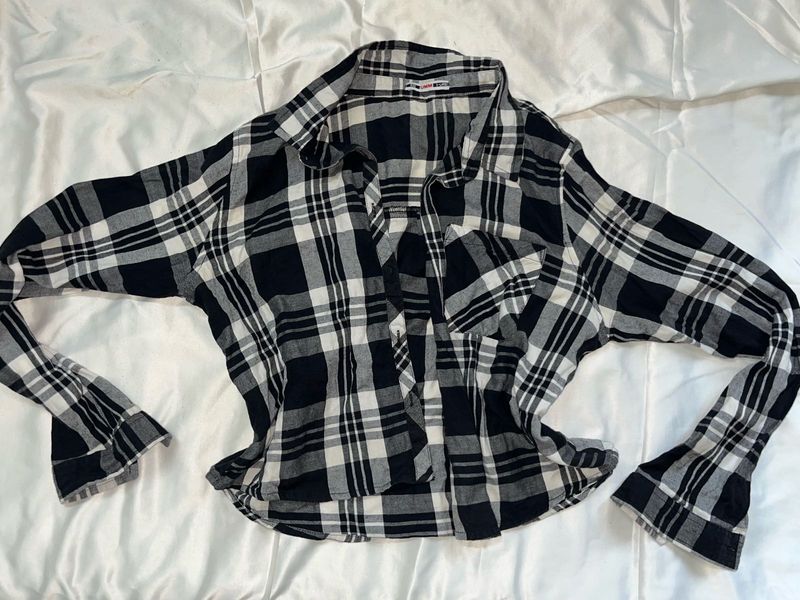 Black &amp; White Plaid Flannel Shirt