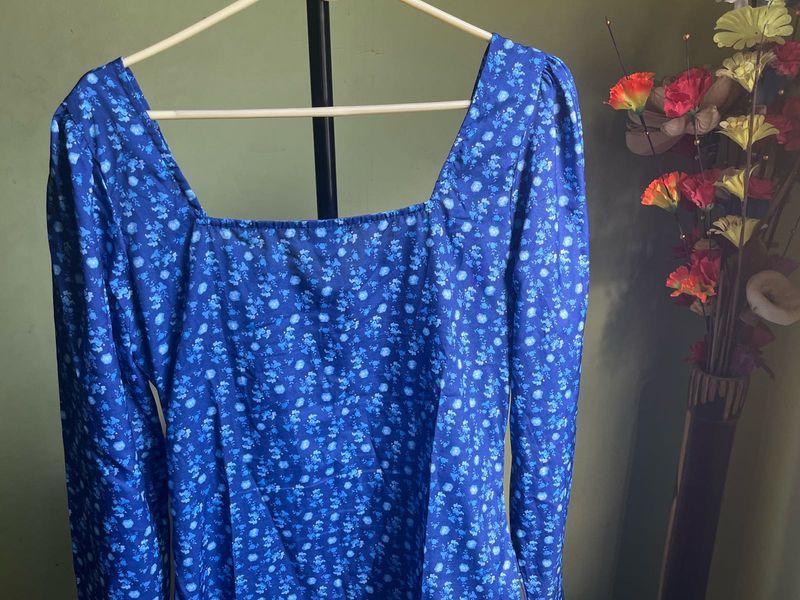 Blue Floral Long Sleeve Dress