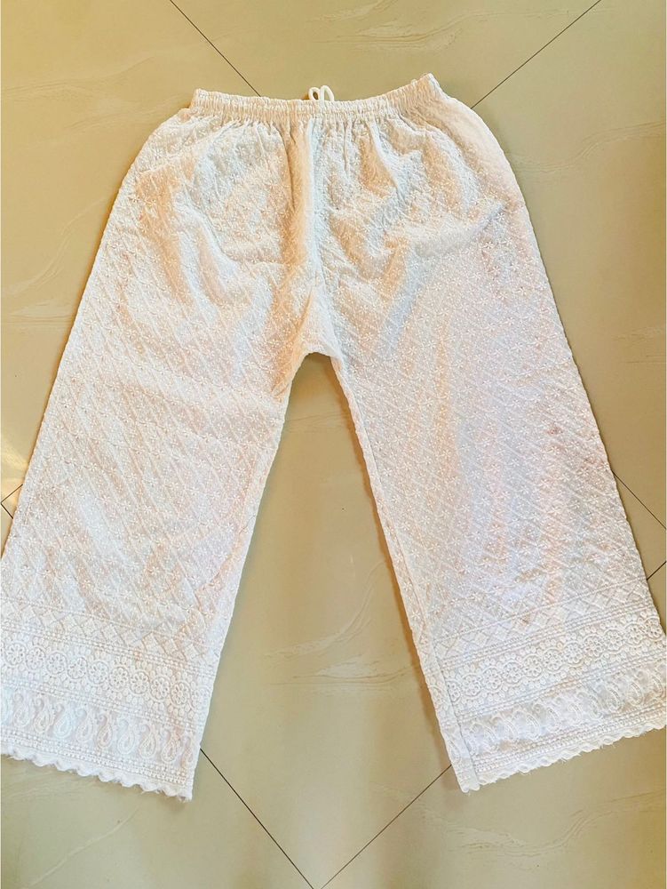 White Embroidered Palazzo Pants