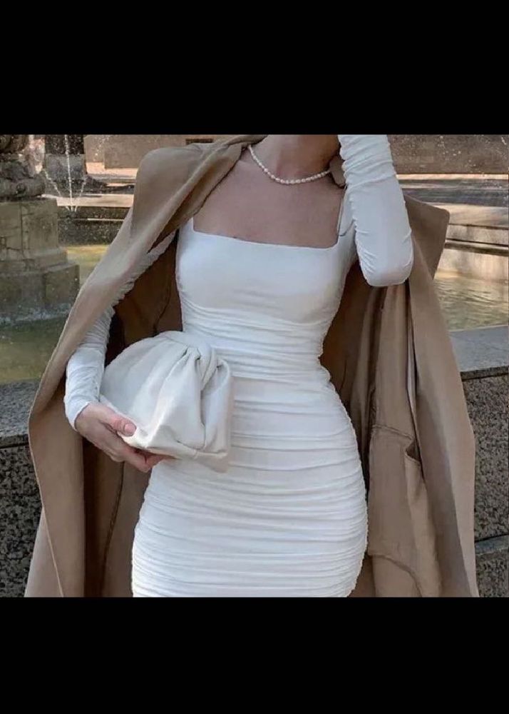 White Ruched Bodycon Dress