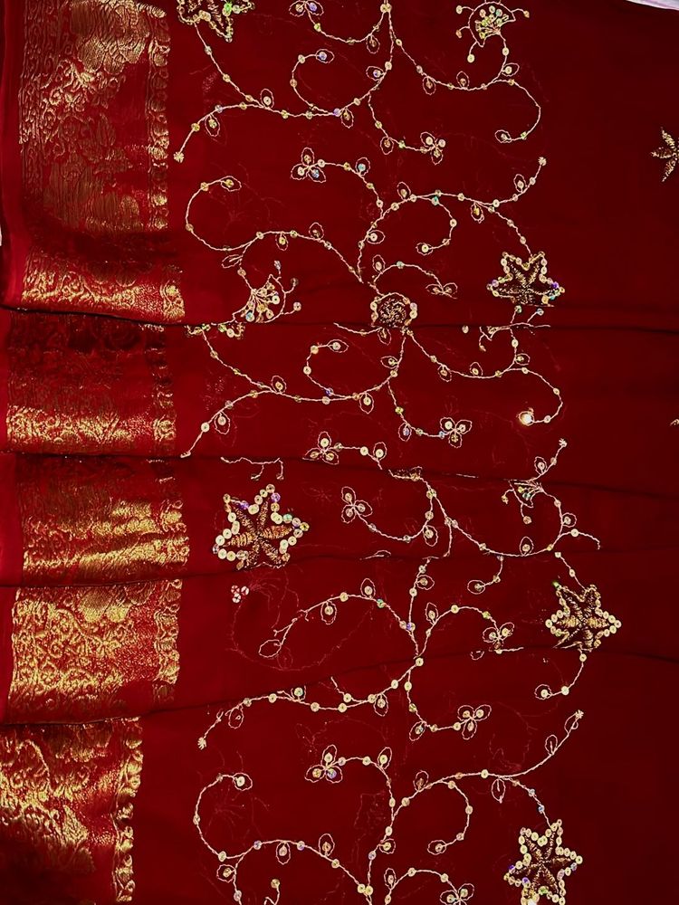 Maroon Gold Embroidered Saree