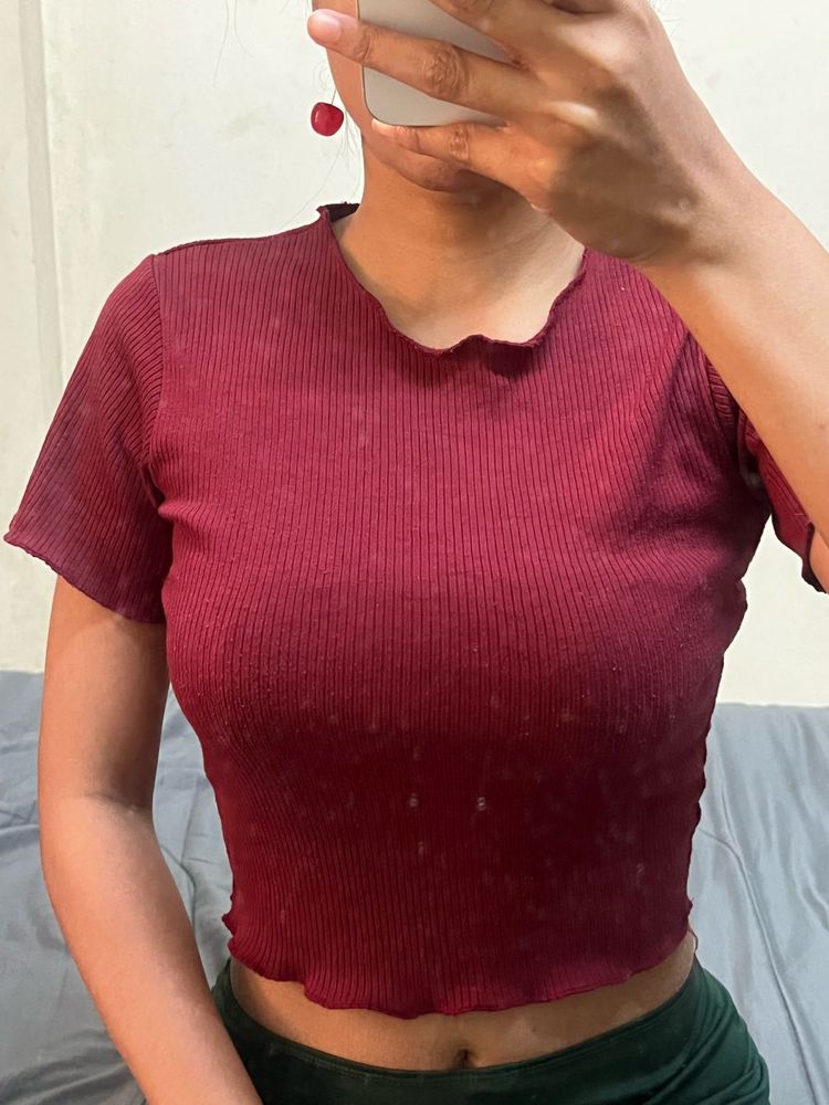 Burgundy Ribbed Crop Top