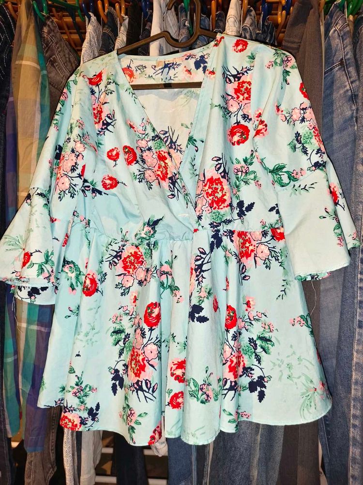 Floral Print Flared Sleeve Top 34 - 36 inches