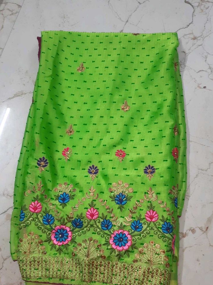 Green Embroidered saree