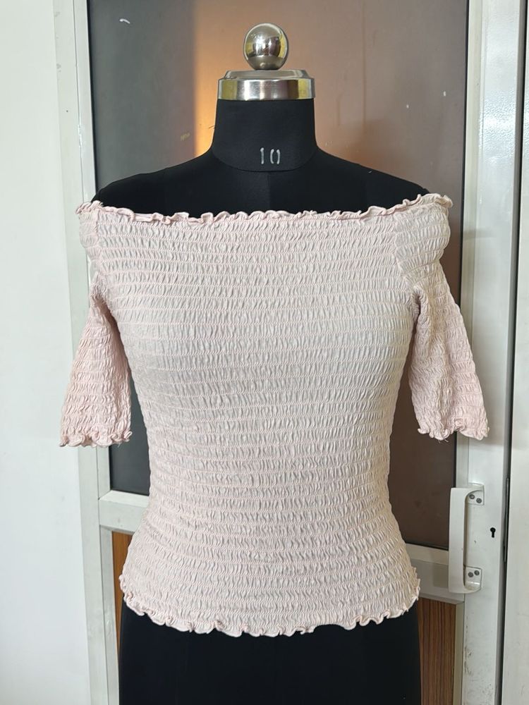 H&amp;M Off-shoulder Powder Pink Top