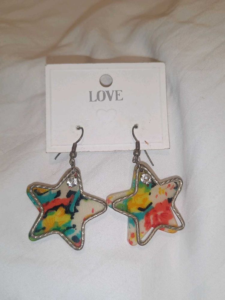 Star Shaped Colorful Dangler Earrings