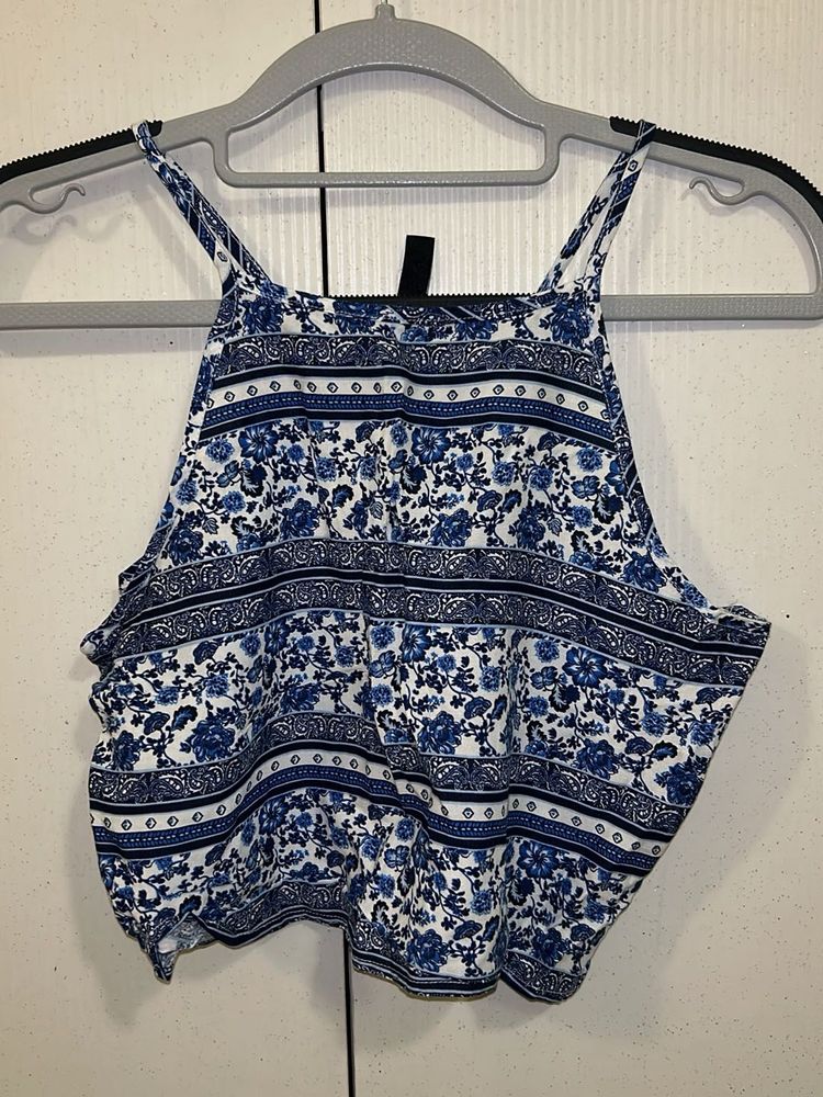Blue Printed H&amp;M Crop Top