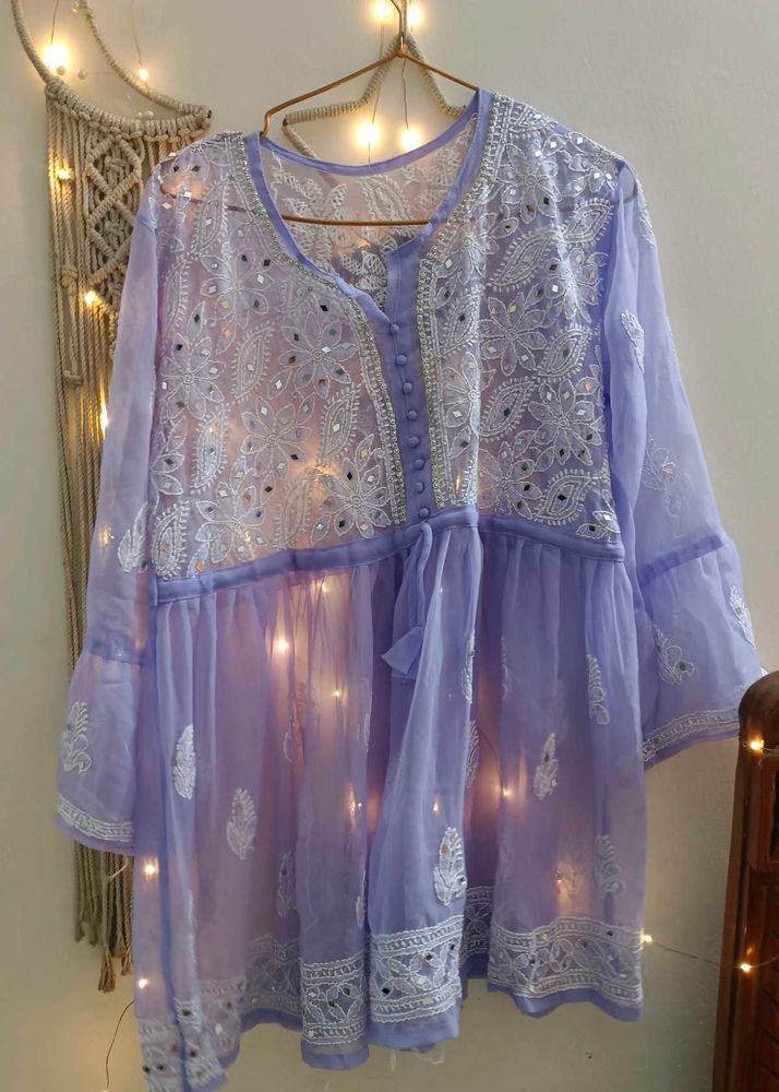 Lavender Embroidered Chikankari Top