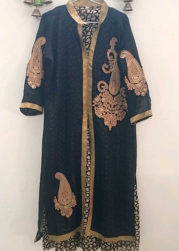 Elegant Black &amp; Gold Embroidered Dress