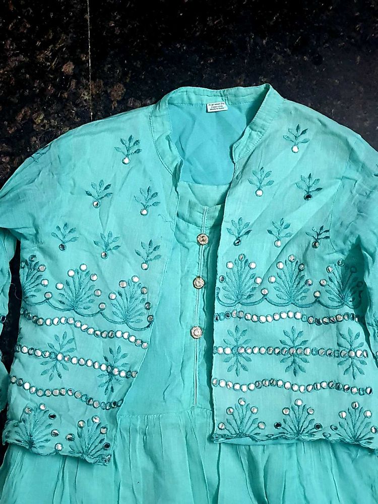 Soft Cyan Frock With Overcoat