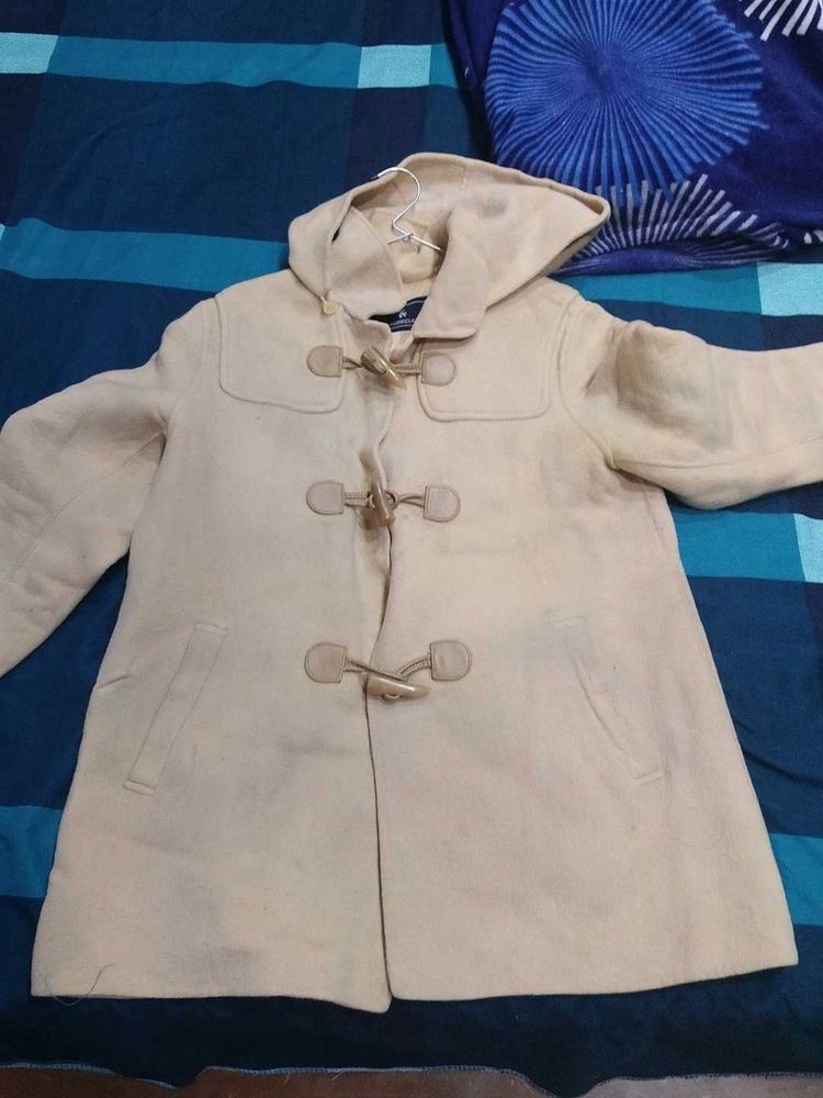 Beige Hooded Toggle Coat