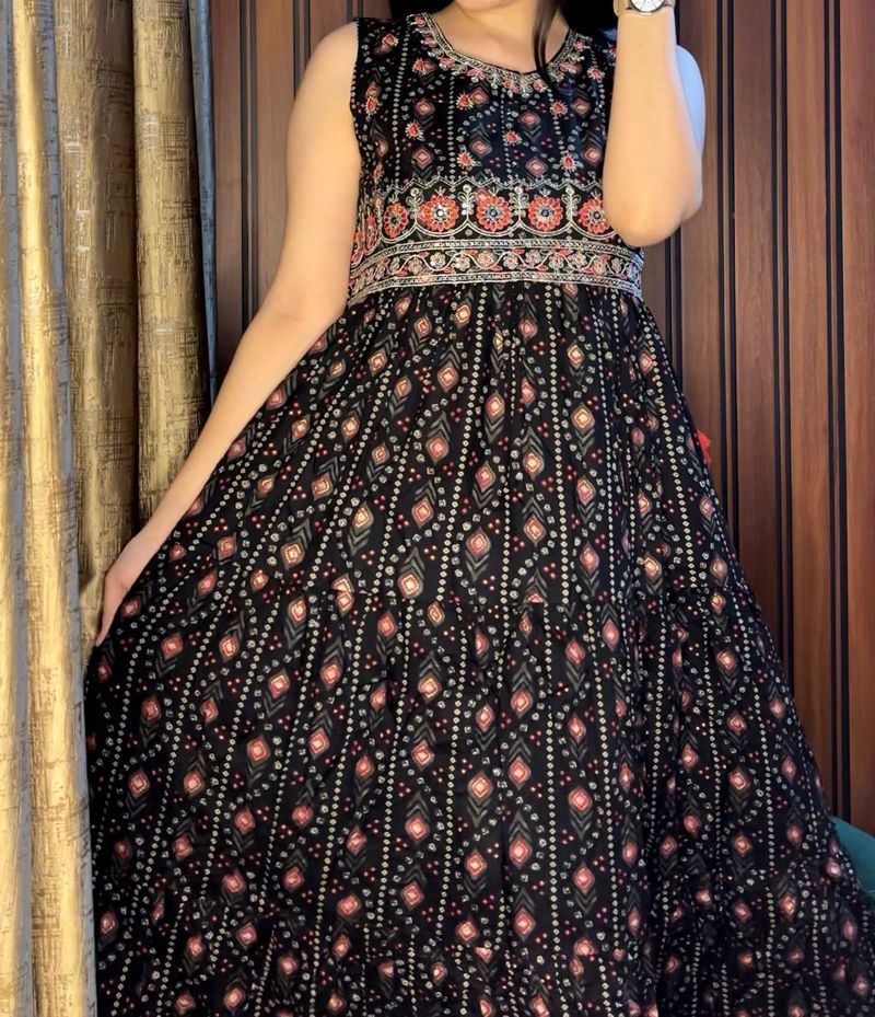 Black Embroidered Gown