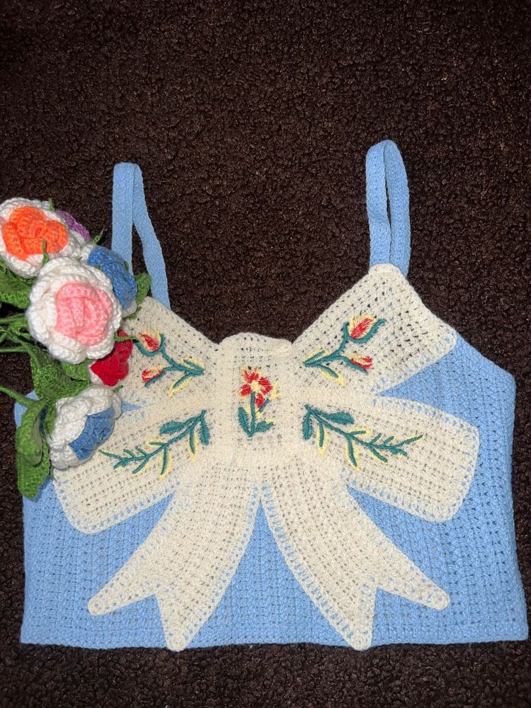 Crochet Floral Bow Tank Top