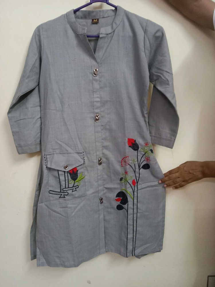 Gray Embroidered Tunic Top