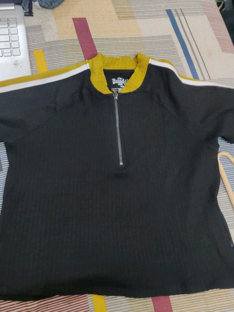 Roadster Black Polo Crop Top