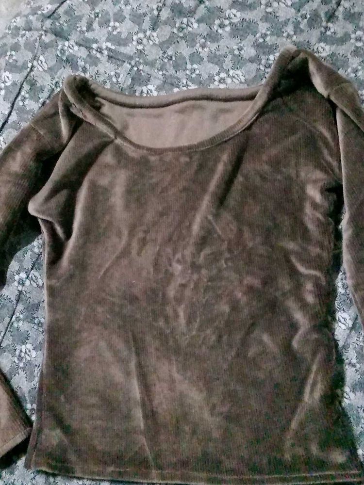 Brown Velvet Long Sleeve Top