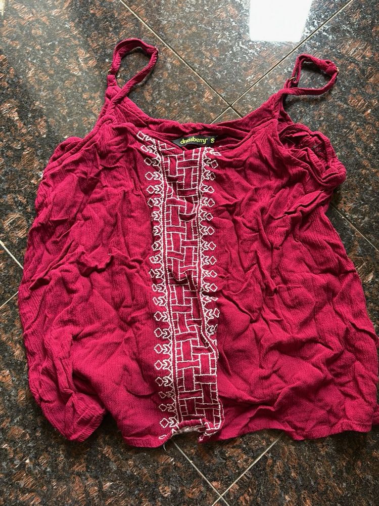 Maroon Embroidered Tank Top