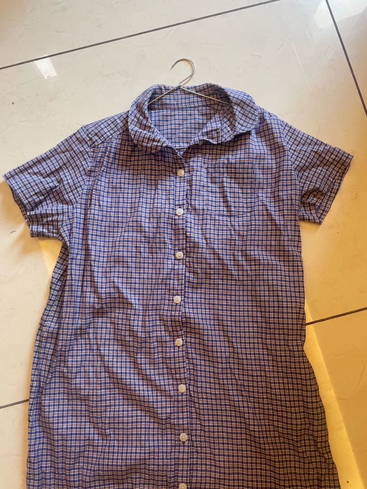 Blue Plaid Short Sleeve Dress
