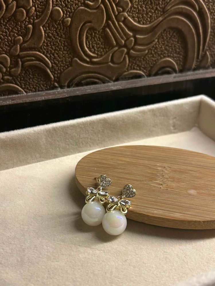 Pearl Drop Earrings with Bow Detail