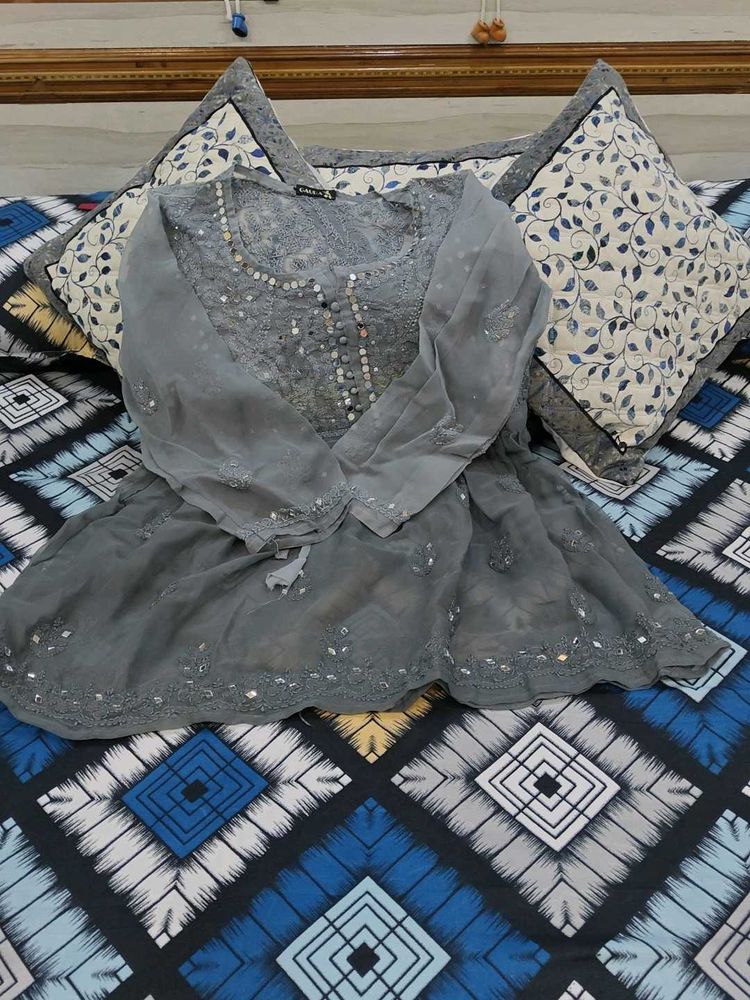 Grey Embellished Kurta