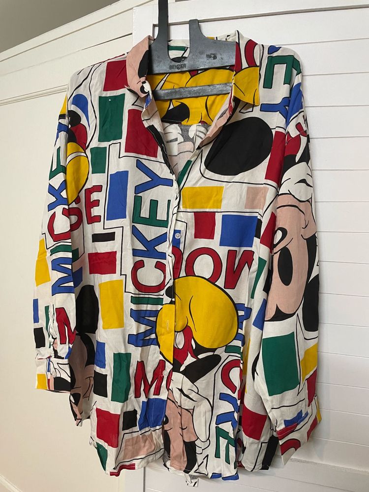 Mickey Mouse Print Shirt Plus Size