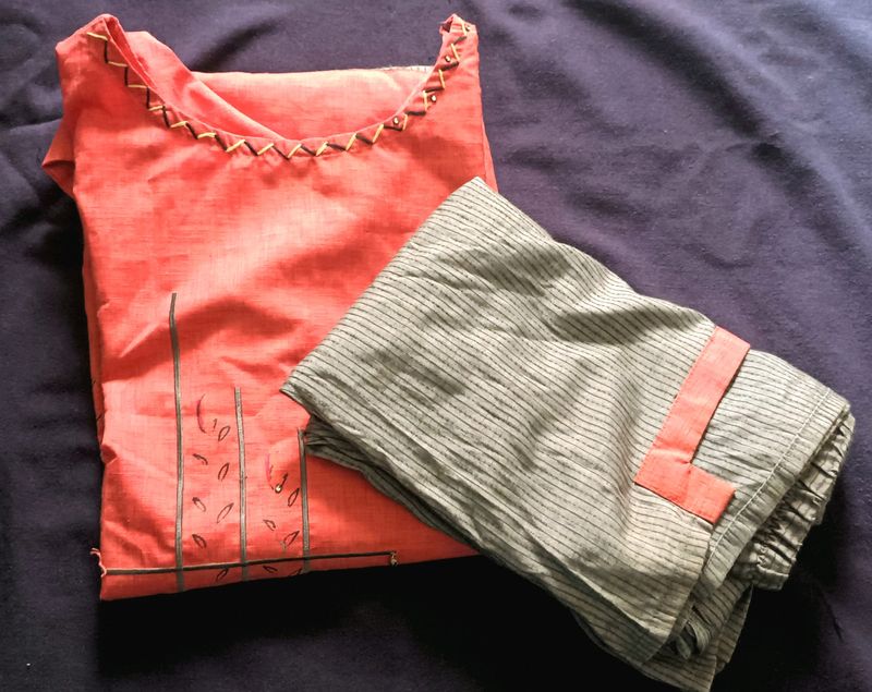 Coral &amp; Grey Salwar Kameez Suit