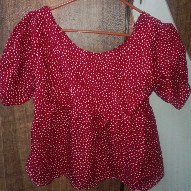 Red &amp; White Spotted Peplum Top