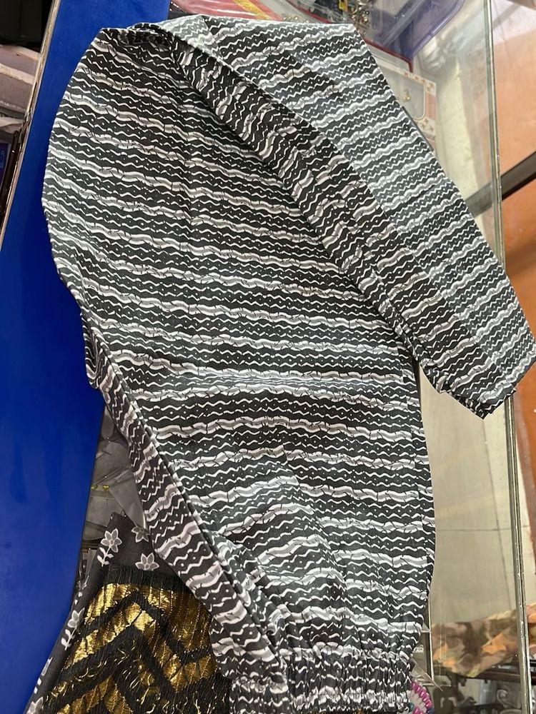 Black &amp; White Print Kurta Pants Set
