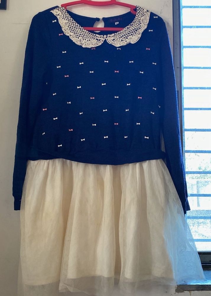 SFC Navy Blue Dress with Lace Collar