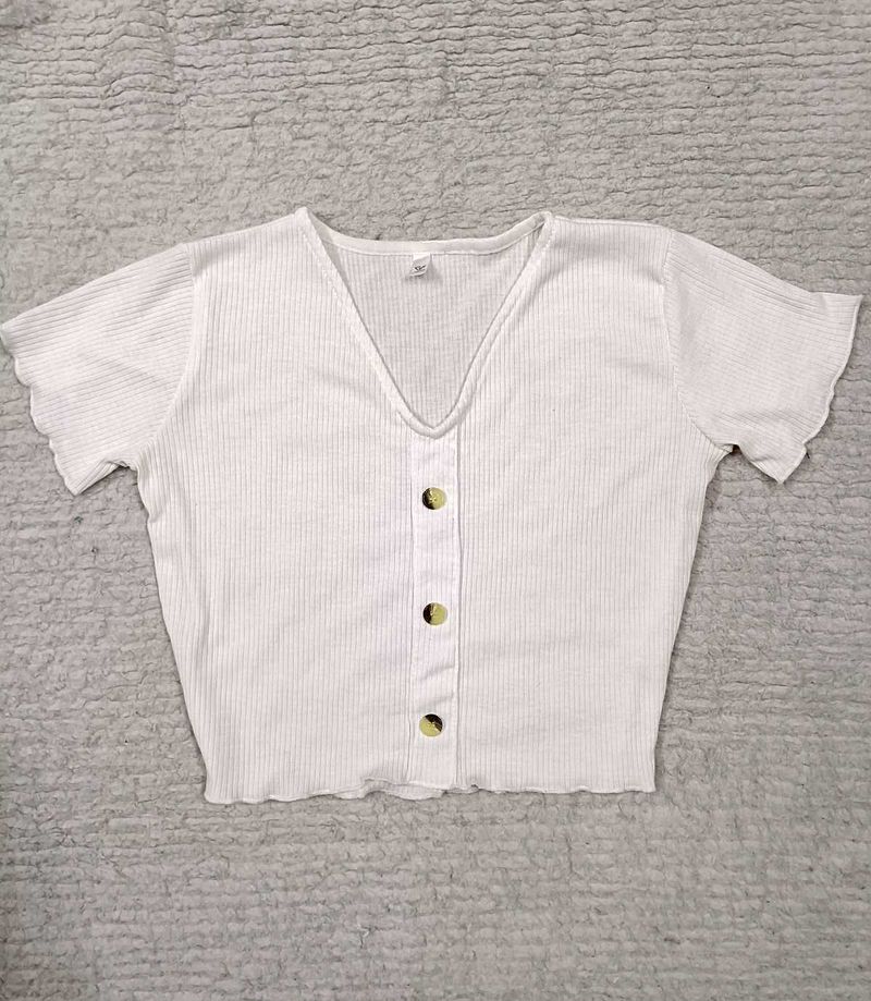 Cute White Ribbed Top🤍