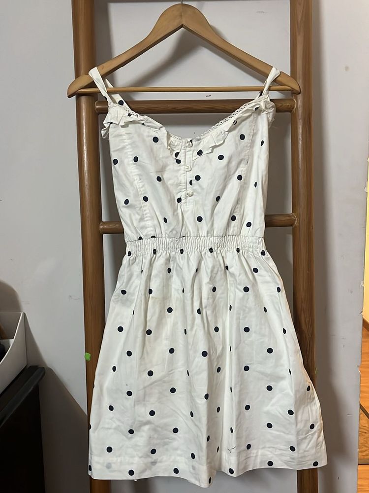 Charming White &amp; Blue Polka Dot Sundress – Never W