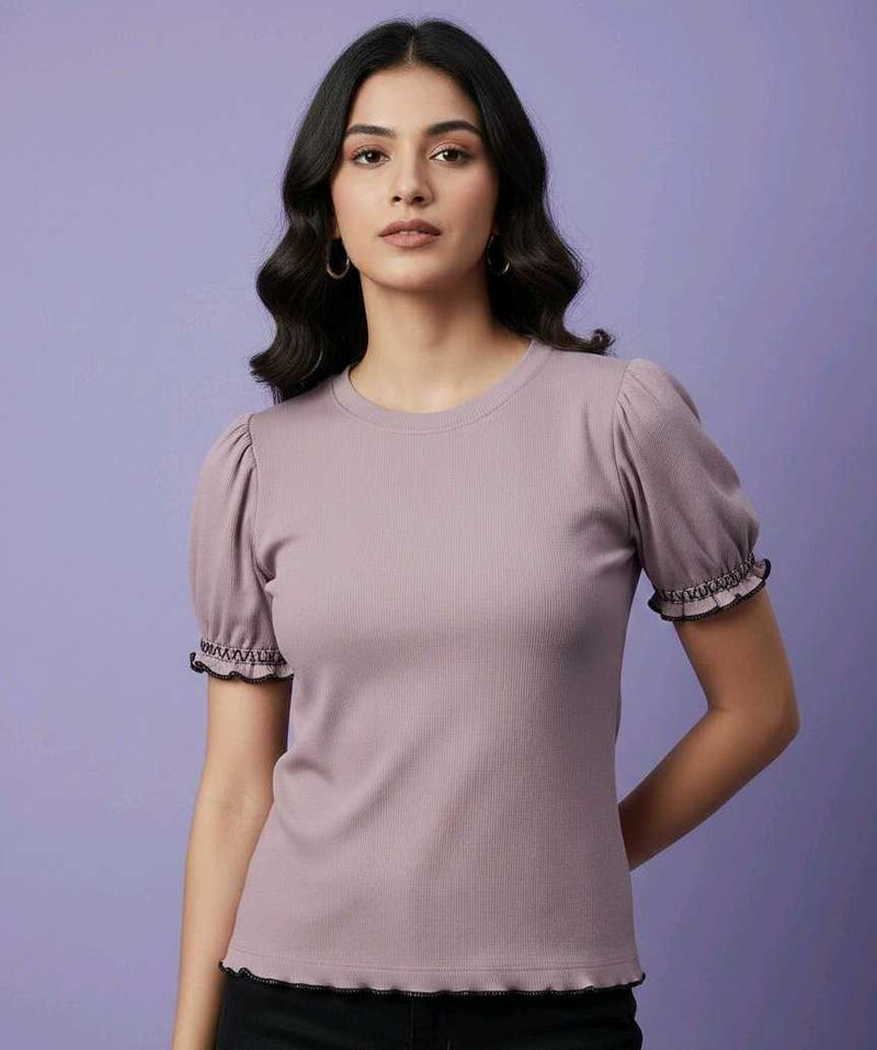 Lavender Short Sleeve Ribbed Top