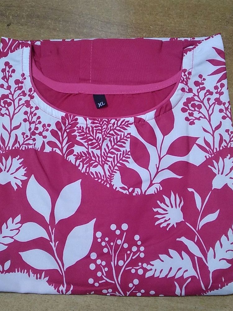 Pink And White Colour Printed Kurti