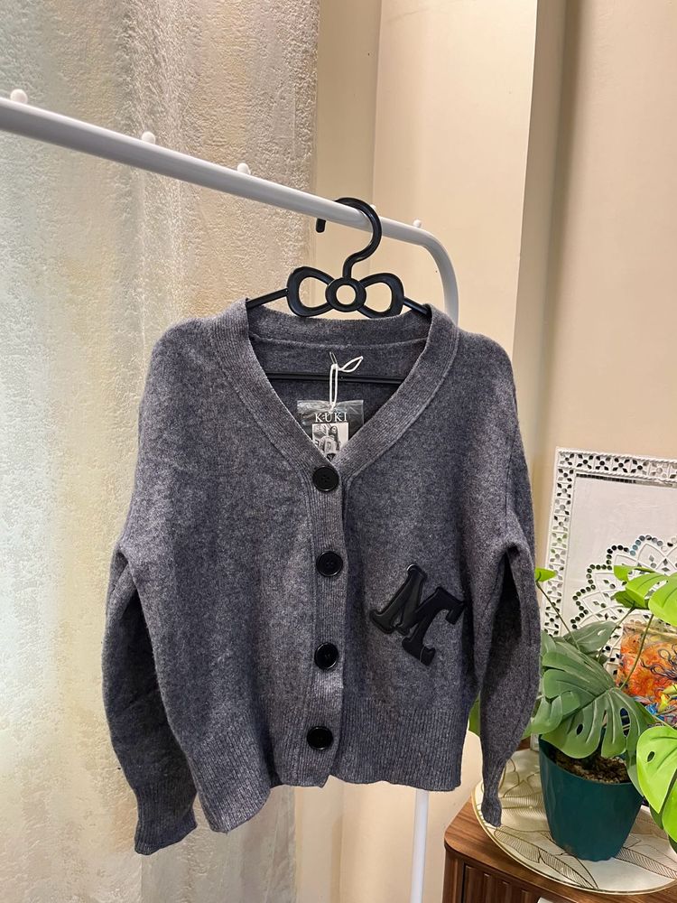 Gray Cardigan with &#39;M&#39; Patch