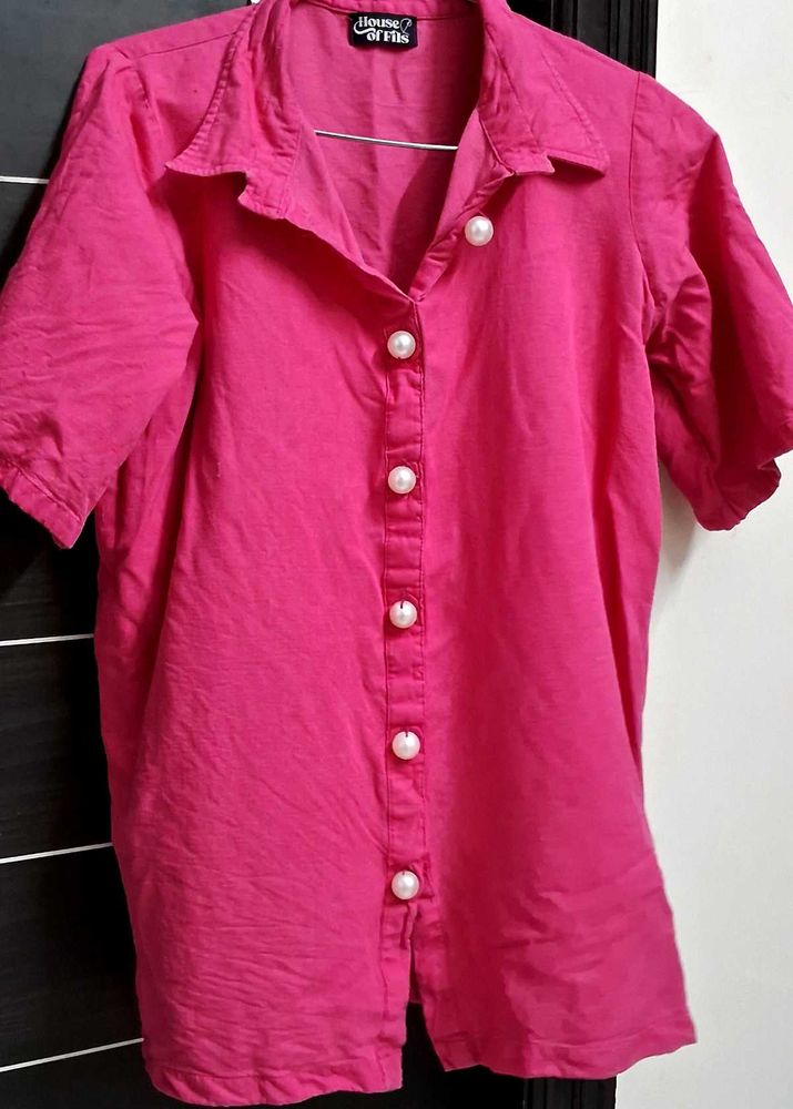 Hot Pink Pearl Button Down Shirt