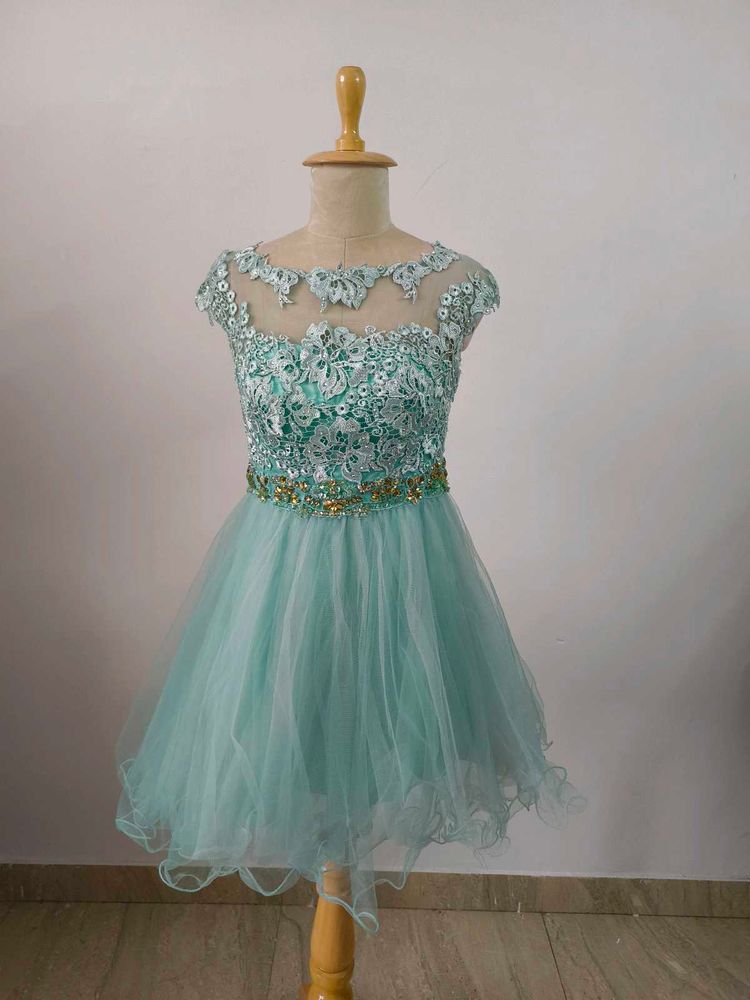 Mint Green Lace Tulle Party Dress